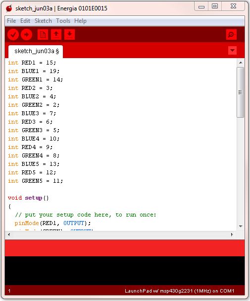 Example Code in Energia Window