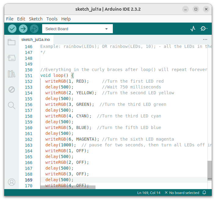 Example Code in Arduino IDE Window
